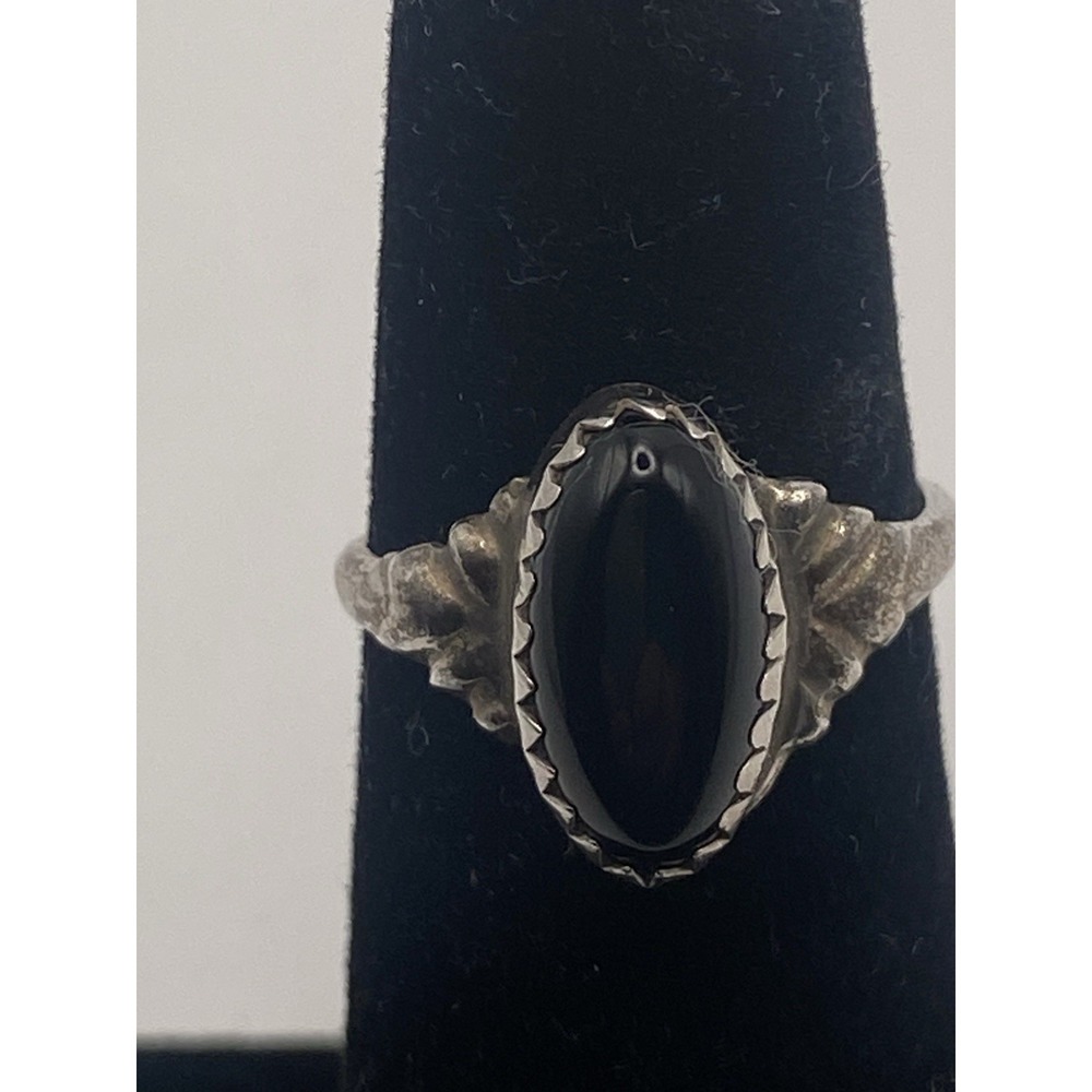 Sterling Silver Black Onyx Tested Unsigned Ring With Bezel-Sz 4